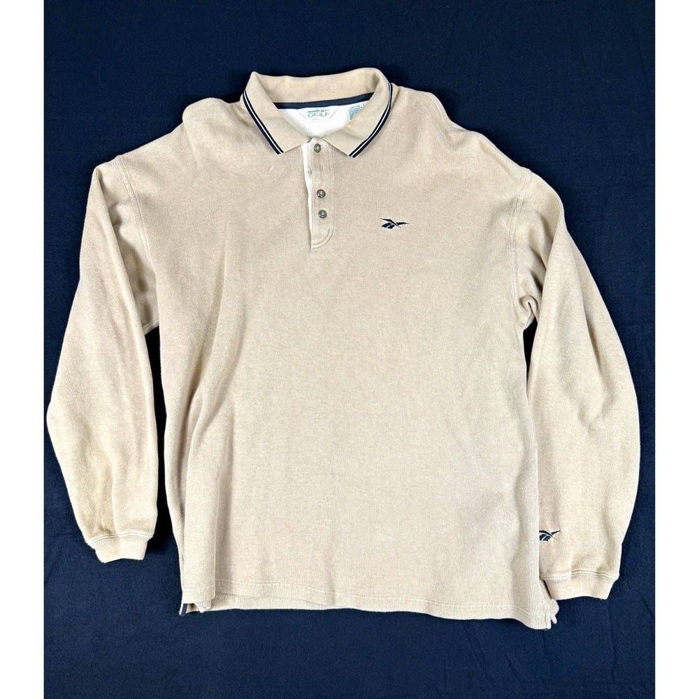 Reebok Golf Men’s XXL Regular Solid Beige Long Sleeve Button Polo Collared